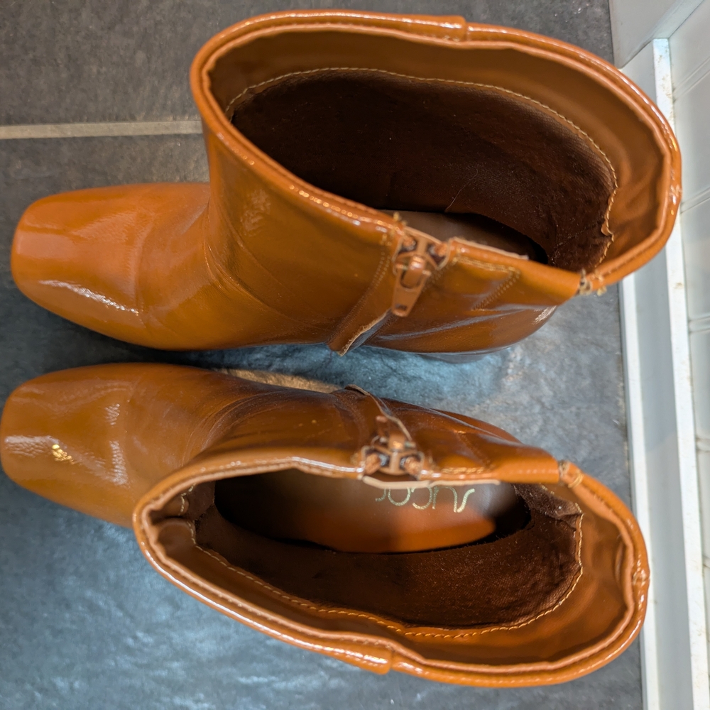 Sugar Glossy Tan Heeled Boots - Picture 6 of 8